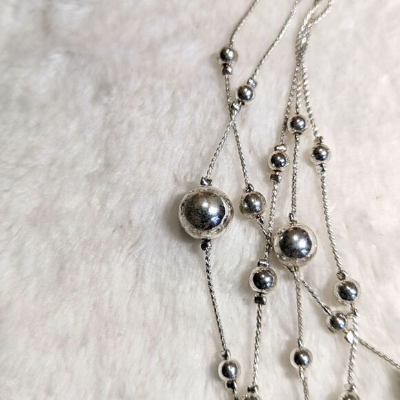 Vintage 90's Silvertone Balls (5) Multi Stand Necklace - Picture 9 of 11
